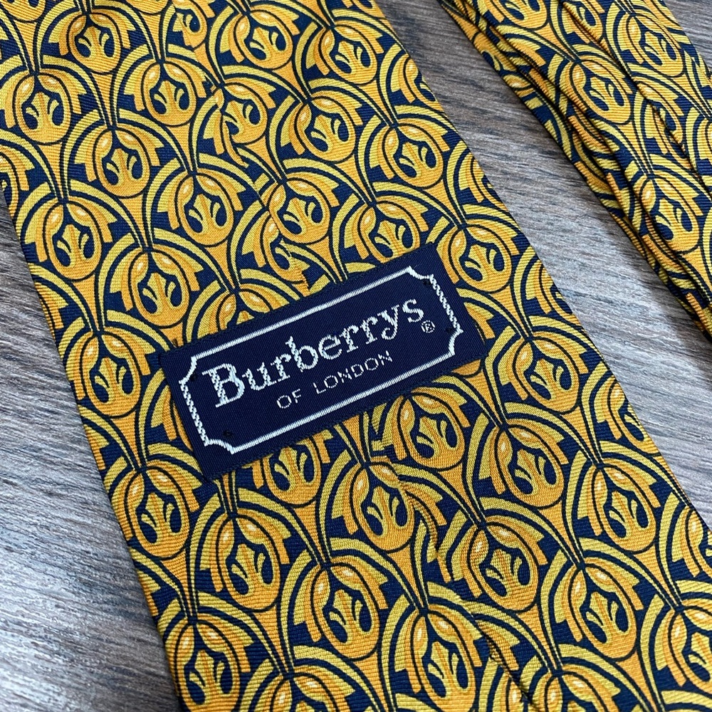 Burberry Gold & Navy Blue Pattern Tie - Picture 4 of 5